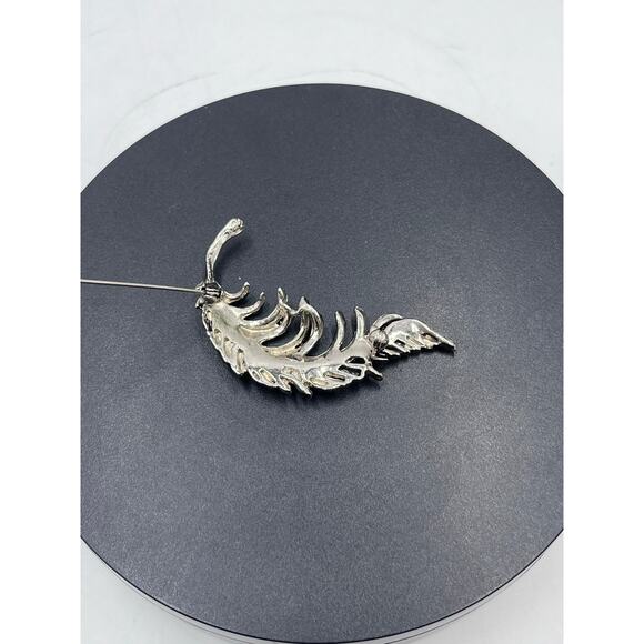 Vintage Silver Tone‎ Dotted Feather  Brooch unsigned - Picture 10 of 11
